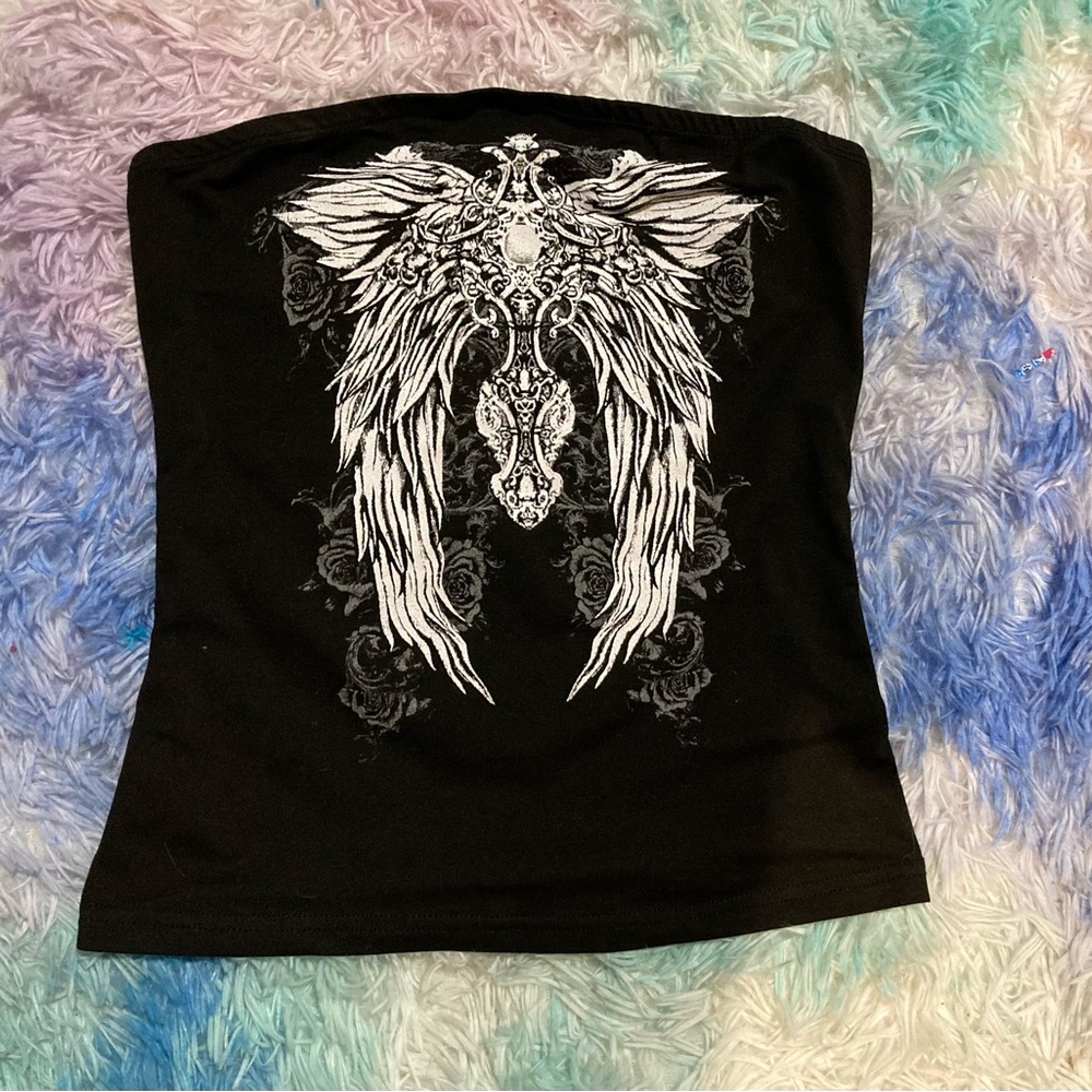 Black Tube Top with White Wing Design